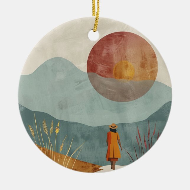 Ornamento De Cerâmica Paisagem Boho Abstrato (23) (Frente)
