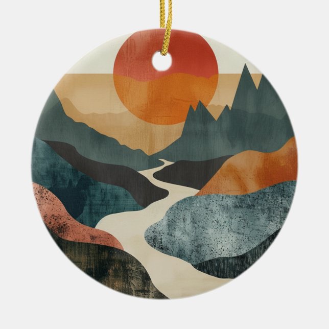 Ornamento De Cerâmica Paisagem Boho Abstrato (5) (Frente)