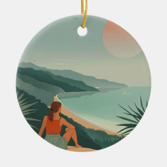 Ornamento De Cerâmica Paisagem Boho Abstrato (9) (Frente)