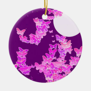 Ornamento De Cerâmica Paisagem com borboletas - orquídea, ametista