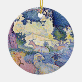 Ornamento De Cerâmica Paisagem com Caprinos (por Henri-Edmond Cross)