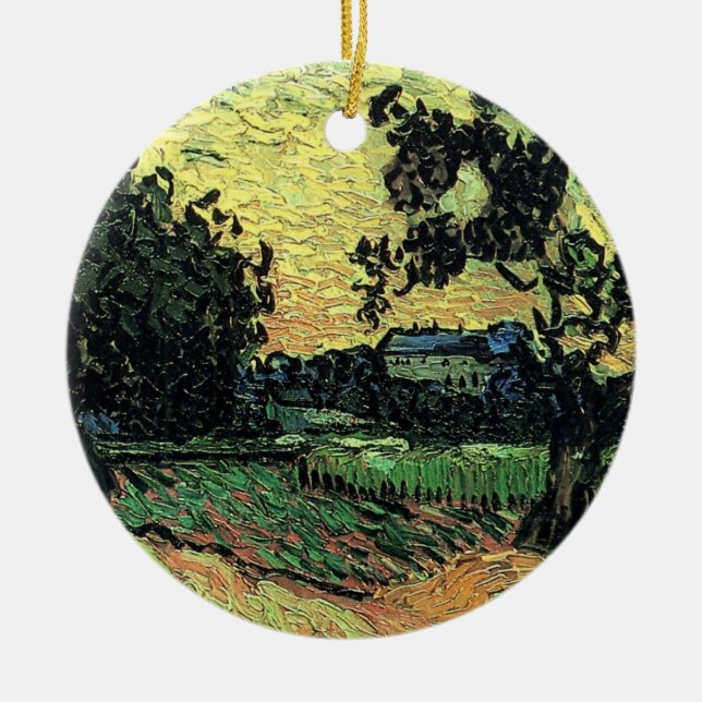 Ornamento De Cerâmica Paisagem com Chateau de Auvers por Vincent van Gog (Frente)