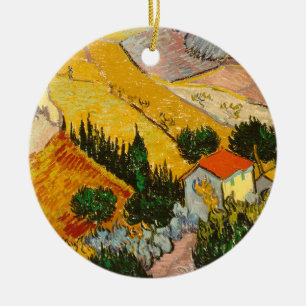 Ornamento De Cerâmica Paisagem com House e Ploughma Vincent van Gogh