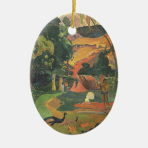 Ornamento De Cerâmica Paisagem com Pavões de Paul Gauguin