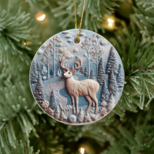 Ornamento De Cerâmica Paisagem da Floresta de Inverno de Olhos Veados em