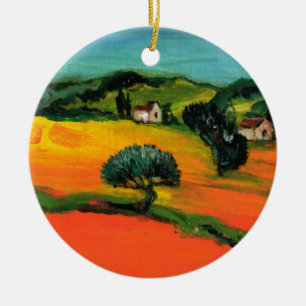 ORNAMENTO DE CERÂMICA PAISAGEM DA TOSCANA COM GIRASSÓIS