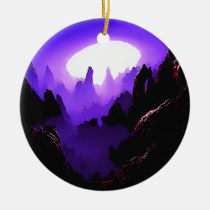 Ornamento De Cerâmica Paisagem de alienígena com céu roxo