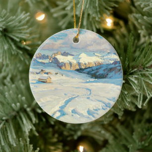 Ornamento De Cerâmica Paisagem de inverno, árvore de Natal