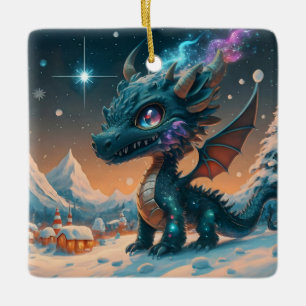 Ornamento De Cerâmica Paisagem de inverno de Chibi Dragon Mystical