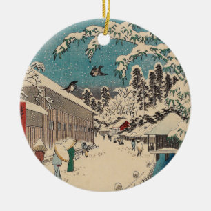 Ornamento De Cerâmica paisagem de inverno de Hiroshige japão ukiyo-e ant
