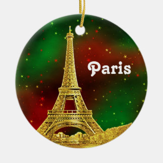 Ornamento De Cerâmica Paisagem de Paris Gravada, Céu Estrelado Vermelho