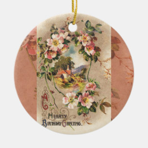 Ornamento De Cerâmica Paisagem floral dos cumprimentos do cartão de