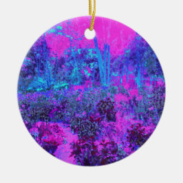 Ornamento De Cerâmica Paisagem Impressionista Azul e Rosa-Quente