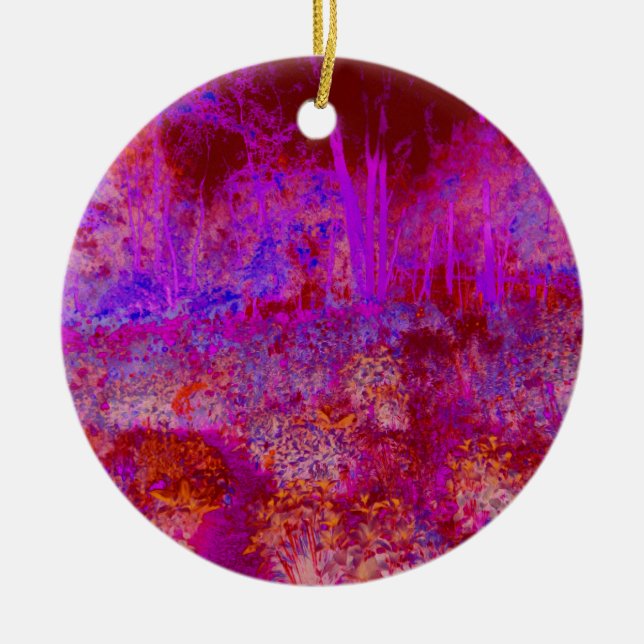 Ornamento De Cerâmica Paisagem Impressionista Trippy Red e Magenta (Frente)