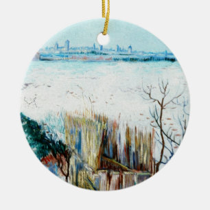 Ornamento De Cerâmica Paisagem nevada com Arles por Vincent van Gogh