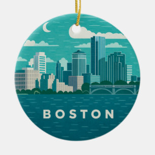 Ornamento De Cerâmica Paisagem Noturna da Cidade de Massachusetts Cida