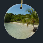 Ornamento De Cerâmica Paisagem tropical bonita de antiguan Beach<br><div class="desc">Esta cena tropical de uma praia de Antiguan mostra os múltiplos tipos de flora que eles têm. De um lado você tem uma palmeira de coco, mas à distância você pode ver vários cactos. A água estava tão clara que você podia ver pequenos peixes prateados nadando através dela. Veja na...</div>