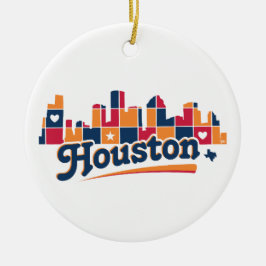 Ornamento De Cerâmica Paisagem Urbana de Houston em Patchwork