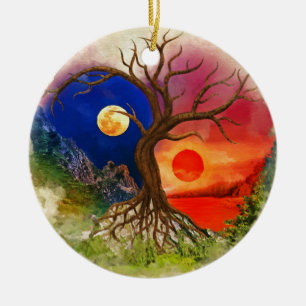 Ornamento De Cerâmica Paisagem Yin Yang Tree