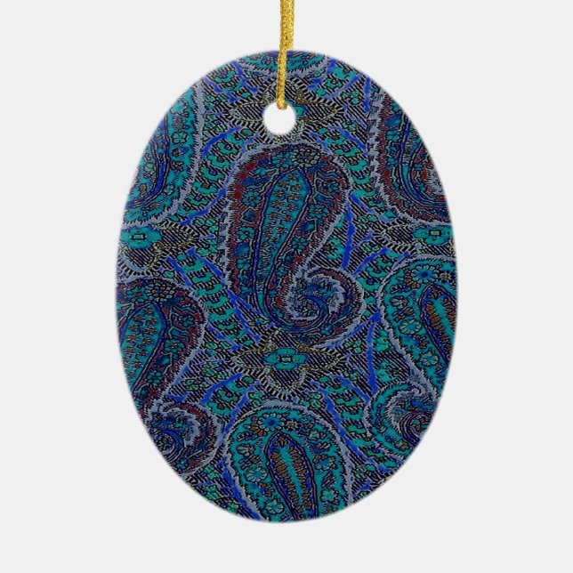 Ornamento De Cerâmica Paisley Blue Indian Boho Art Pattern (Frente)
