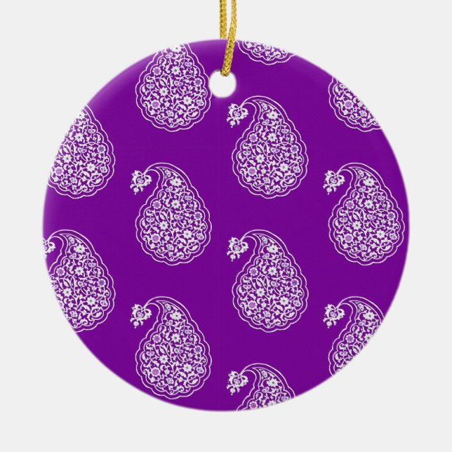 Ornamento De Cerâmica Paisley de azulejo persa - branco em roxo (Frente)