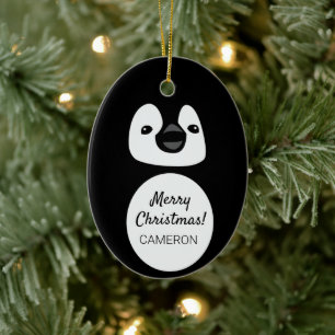 Ornamento De Cerâmica Pal Pinguim Festivo: Natal Personalizado O