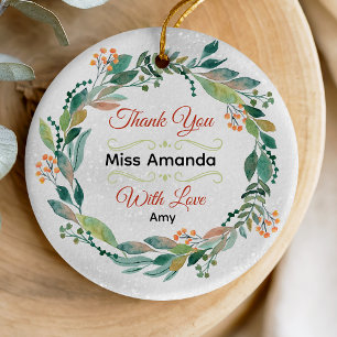 Ornamento De Cerâmica Palavra de Natal de professor festivo elegante