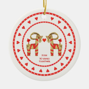 Ornamento De Cerâmica Palha Sueca Caprina 30 Anos Juntos Personalizada