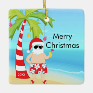 Ornamento De Cerâmica Palm Tree Relaxando Papais noeis Natal tropical