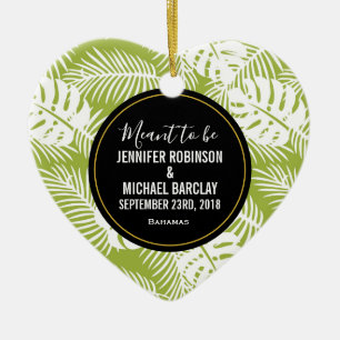Ornamento De Cerâmica Palma Verde Deixa Casamento de Padrões da Floresta