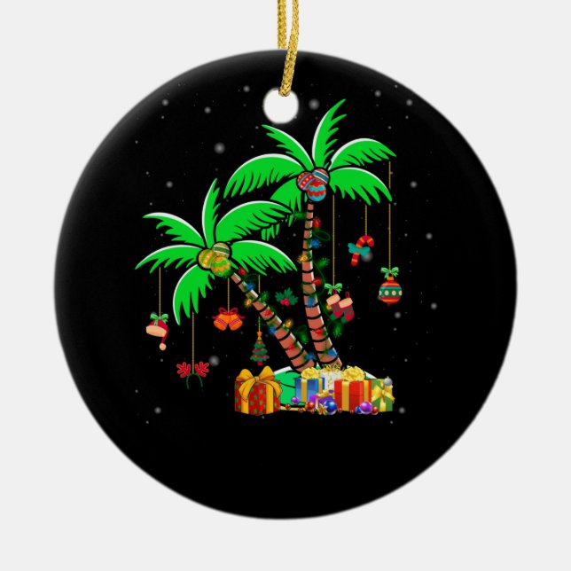 Ornamento De Cerâmica Palmeira de Natal - Luzes tropicais de coco de Nat (Frente)