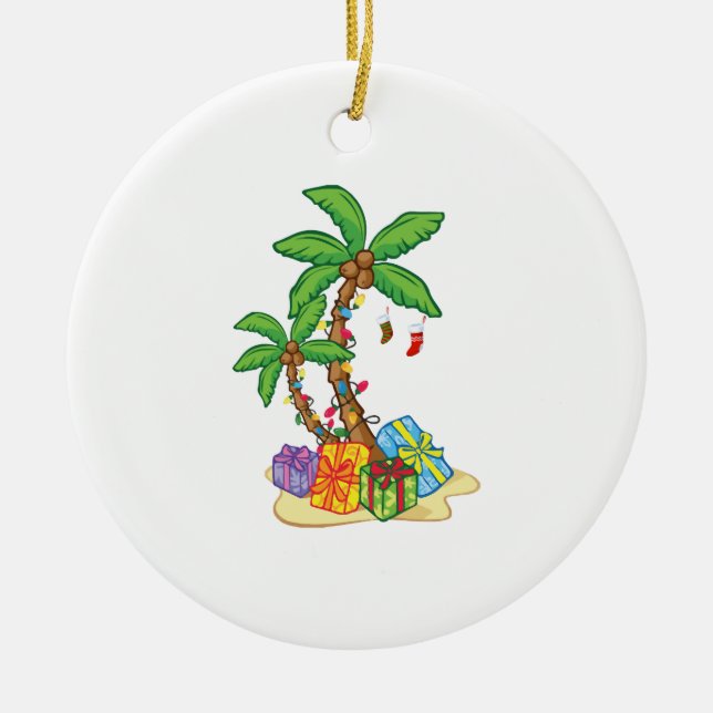 Ornamento De Cerâmica Palmeira de Natal - Luzes tropicais de coco de Nat (Frente)