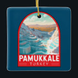 Ornamento De Cerâmica Pamukkale Turkey Viagem Art Vintage<br><div class="desc">Design de viagem do vetor retro pamukkale. Ele vizinha Hierapolis,  uma antiga cidade termal romana fundada por volta de 190 a.C.</div>