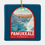 Ornamento De Cerâmica Pamukkale Turkey Viagem Art Vintage<br><div class="desc">Design de viagem do vetor retro pamukkale. Ele vizinha Hierapolis,  uma antiga cidade termal romana fundada por volta de 190 a.C.</div>
