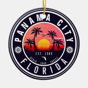 Ornamento De Cerâmica Panamá City Beach Florida Retro Sunset Palm Tree