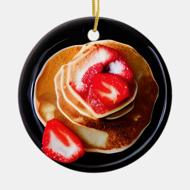 Ornamento De Cerâmica Pancakes Engraçado Strawberry Pun Natal (Frente)