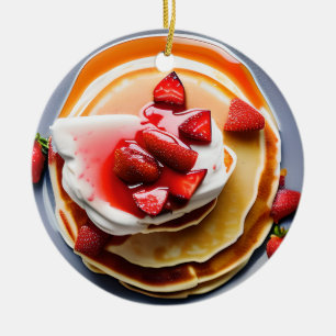 Ornamento De Cerâmica Pancakes Engraçado Strawberry Pun Natal