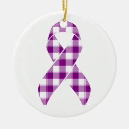 Ornamento De Cerâmica Pancreatic Cancer Awareness Plaid Purple Ribbon