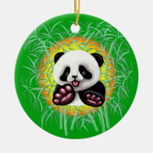 Ornamento De Cerâmica Panda Bear Bear Bonito e Feliz