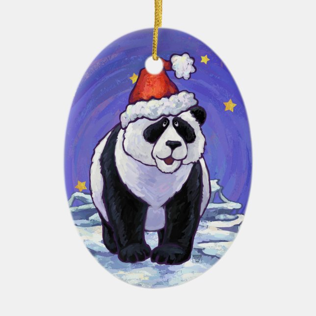 Ornamento De Cerâmica Panda Bear Christmas (Frente)