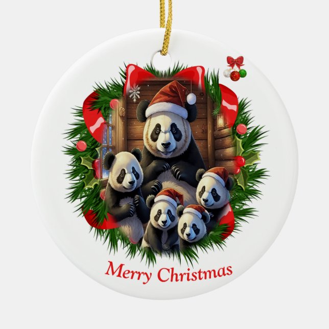 Ornamento De Cerâmica Panda Bear Christmas (Frente)