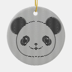 Ornamento De Cerâmica Panda Bear Face On Wave Patterno
