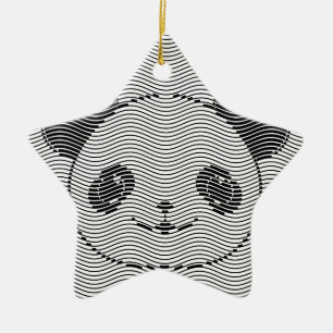 Ornamento De Cerâmica Panda Bear Face On Wave Patterno