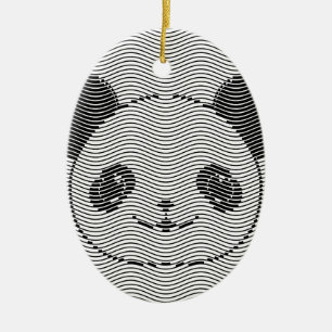 Ornamento De Cerâmica Panda Bear Face On Wave Patterno