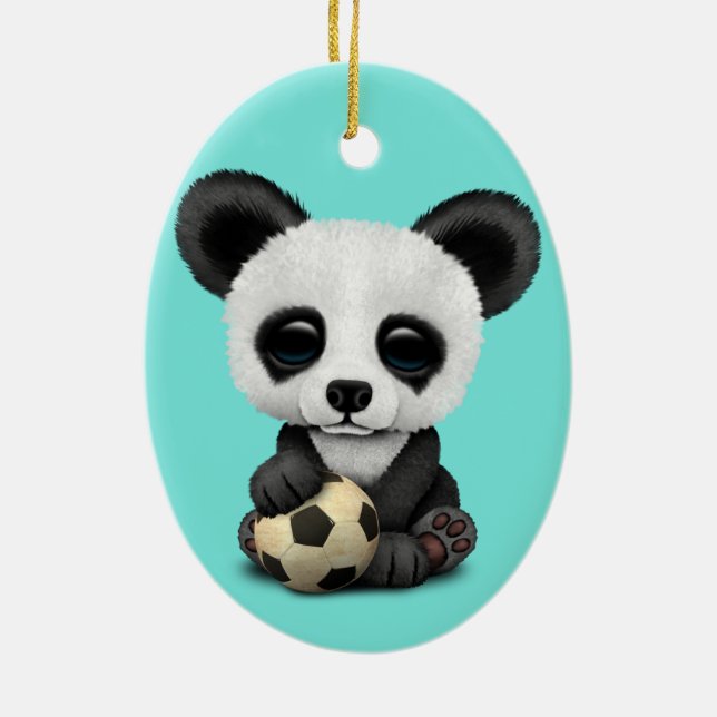 Ornamento De Cerâmica Panda bonito do bebê com a bola de futebol do (Verso)
