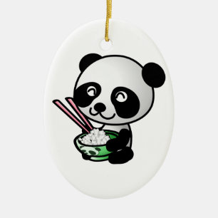 Ornamento De Cerâmica Panda bonito que come o arroz da bacia com