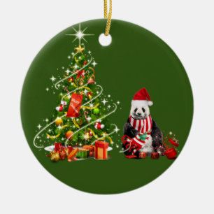 Ornamento De Cerâmica Panda com o Natal dos Hat Scafés