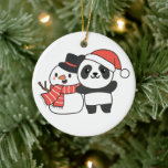 Ornamento De Cerâmica Panda Com Snowman No Inverno Para A Cerâmica De Na<br><div class="desc">Panda com boneco de neve no inverno para o Natal - um boneco de neve para o inverno e o Natal. Uma saudação de inverno na estação fria para os feriados. Panda de Natal com boneco de neve.</div>