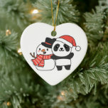 Ornamento De Cerâmica Panda Com Snowman No Inverno Para A Cerâmica De Na<br><div class="desc">Panda com boneco de neve no inverno para o Natal - um boneco de neve para o inverno e o Natal. Uma saudação de inverno na estação fria para os feriados. Panda de Natal com boneco de neve.</div>