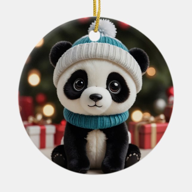 Ornamento De Cerâmica Panda de Férias (Frente)